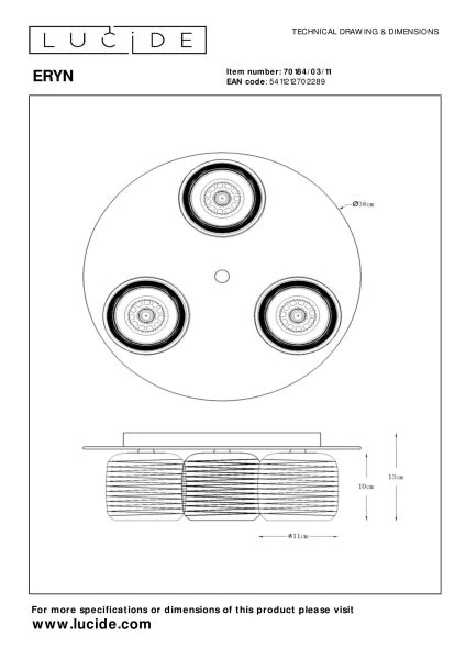 Lucide ERYN - Flush ceiling light - Ø 38 cm - 3xG9 - Chrome - technical